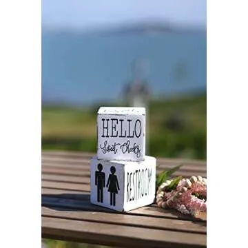 Lavender Inspired Set of 2 Bathroom Block Signs-Funny Bathroom Signs-Farmhouse Bathroom Decor-Hello Sweet Cheeks- Bathroom Decor for Shelf-Half Bath Decor-Restroom Signs-Sign-Housewarming Gifts