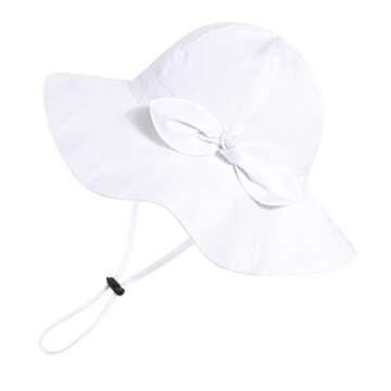 Baby Girl Sun Hat with UPF 50+ Outdoor Adjustable Beach Hat with Wide Brim Bucket Hats (2-3 Years,Wh...