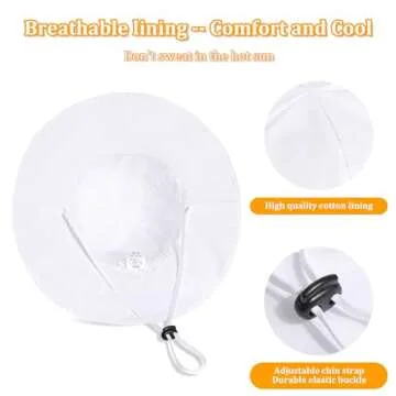 Baby Girl Sun Hat with UPF 50+ Outdoor Adjustable Beach Hat with Wide Brim Bucket Hats (2-3 Years,White)