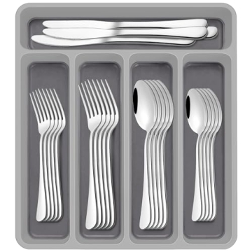 AIVIKI 60-Piece Silverware Set with Organizer - Stainless Steel Cutlery for Home & Restaurant