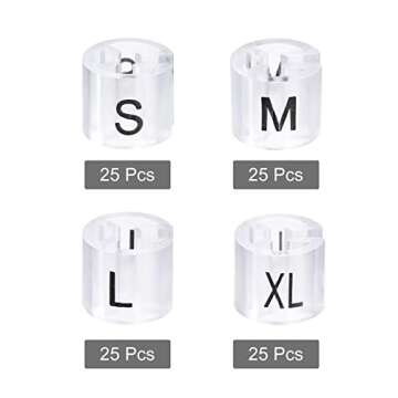 MECCANIXITY Clothes Hanger Marker 4 Size Fit 3.5mm Rod for Garment Color Coding Clear Count 100