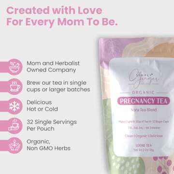 Simply Ginger Pregnancy NORA Loose Tea ll Makes 32 Single Cups of Tea OR Larger Batches ll LOOSE Tea Option ll For TTC, 2nd, 3rd Trimester ll Nursing Friendly (Loose Tea) - NEW LOOK -