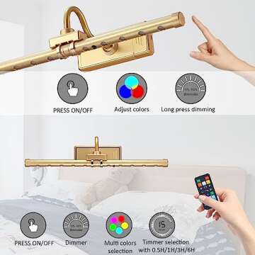 MIOBLUE Wireless Picture Light, Remote Control Picture Light with Dimmable, 16" Timer Preset Art Lights with RGBW Color Changing for Paintings Wall, Dartboard, Picture, Frame