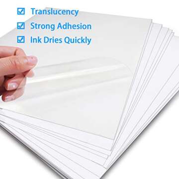 Printable Sticker Paper for Your Inkjet Printer - 8.5 x 11 Inches 20 Sheets Translucent Premium Waterproof Sticker Paper - Dries Quickly and Holds Ink Beautifully
