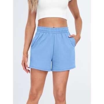 AUTOMET Womens Sweat Shorts Casual Summer Drawstring Comfy Elastic High Waist Running Clothes with Pockets LightBlue S