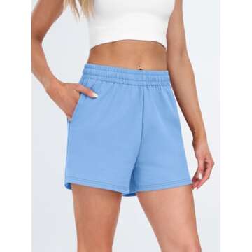 AUTOMET Womens Sweat Shorts Casual Summer Drawstring Comfy Elastic High Waist Running Clothes with Pockets LightBlue S
