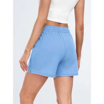 AUTOMET Womens Sweat Shorts Casual Summer Drawstring Comfy Elastic High Waist Running Clothes with Pockets LightBlue S