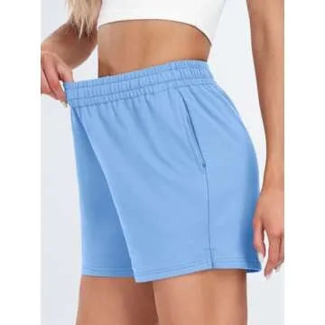 AUTOMET Womens Sweat Shorts Casual Summer Drawstring Comfy Elastic High Waist Running Clothes with Pockets LightBlue S