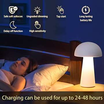 LANGY USB mushroom light mini light, night light with adjustable brightness, small lamp for baby breastfeeding, dimmable three-level warm light, (White)