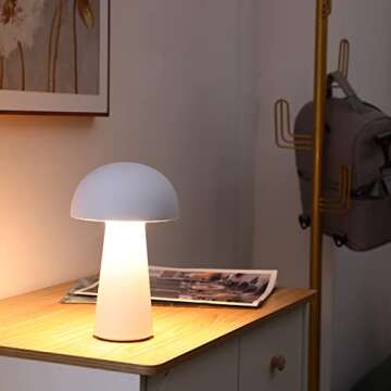 LANGY USB mushroom light mini light, night light with adjustable brightness, small lamp for baby breastfeeding, dimmable three-level warm light, (White)