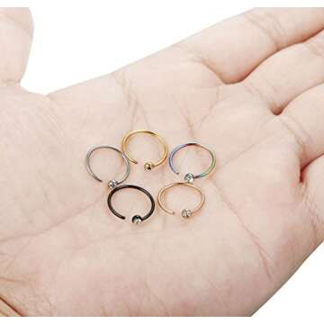 ORAZIO 5-12Pcs 20G Stainless Steel Nose Ring Hoop CZ Body Ear Piercing 5 Mixed Colors