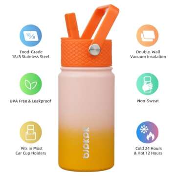 BJPKPK Insulated Water Bottle with Straw Lid, 15 oz