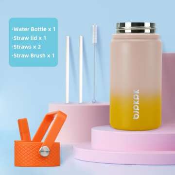 BJPKPK Insulated Water Bottle with Straw Lid, 15 oz