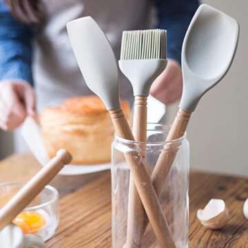 5-Piece FENGCHEN Silicone Spatula Set with Wooden Handle