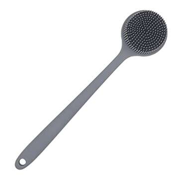 DNC Silicone Back Scrubber for Shower Bath Body Brush with Long Handle (Gray)