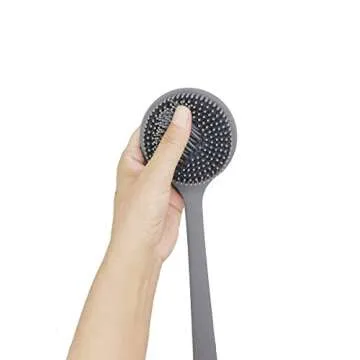DNC Silicone Back Scrubber for Shower Bath Body Brush with Long Handle (Gray)
