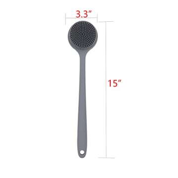 DNC Silicone Back Scrubber for Shower Bath Body Brush with Long Handle (Gray)