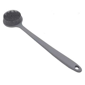 DNC Silicone Back Scrubber for Shower Bath Body Brush with Long Handle (Gray)