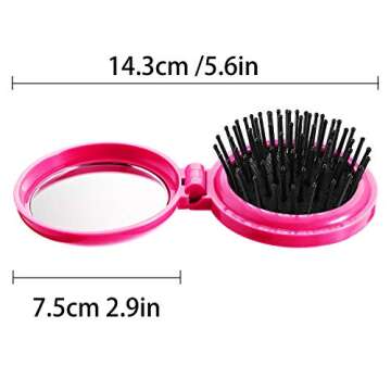 2 Pieces Travel Hair Set: Mirror, Round Compact Brush, Mini Massage Comb for Women and Girls (Purple, Rose Red)