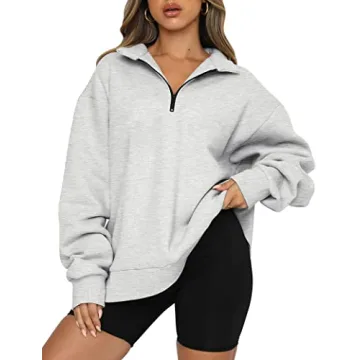 Trendy Queen Women's Oversized Half Zip Pullover Sweatshirt - Cozy Chic Style for Fall & Winter