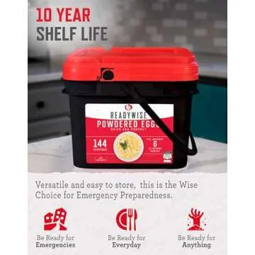READYWISE - Powdered Eggs Bucket, 144 Servings, Emergency, MRE Food Supply, Premade, Freeze Dried Survival Food for Hiking, Adventure & Camping Essentials, Individually Packaged, 25 Year Shelf Life