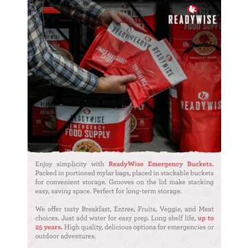 READYWISE - Powdered Eggs Bucket, 144 Servings, Emergency, MRE Food Supply, Premade, Freeze Dried Survival Food for Hiking, Adventure & Camping Essentials, Individually Packaged, 25 Year Shelf Life