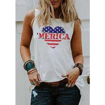 MYHALF Women USA Tank Top American Flag Heart Graphic Sleeveless Tshirt 4th of July Casual Patriotic...
