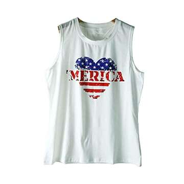 MYHALF Women USA Tank Top American Flag Heart Graphic Sleeveless Tshirt 4th of July Casual Patriotic Tanks Shirt