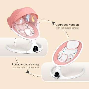 Baby Swing for Infants to Toddlers, Portable Electric Baby Swing with Remote Control, 5-Speed Adjust...
