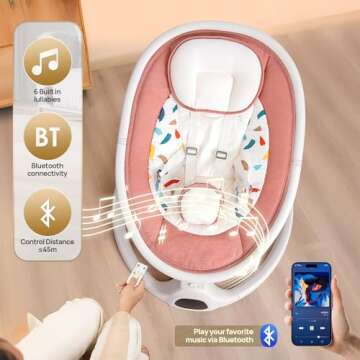 Baby Swing for Infants to Toddlers, Portable Electric Baby Swing with Remote Control, 5-Speed Adjustment, 5-Point Harness, Adjustable Seat, Built-in Music