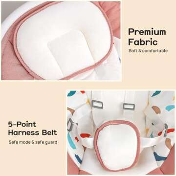 Baby Swing for Infants to Toddlers, Portable Electric Baby Swing with Remote Control, 5-Speed Adjustment, 5-Point Harness, Adjustable Seat, Built-in Music