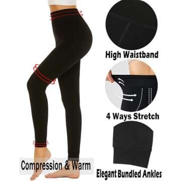 AHLW Winter Warm Fleece Lined Leggings for Women Thick Thermal Leggings Elastic Soft Comfortable Velvet Tights Black