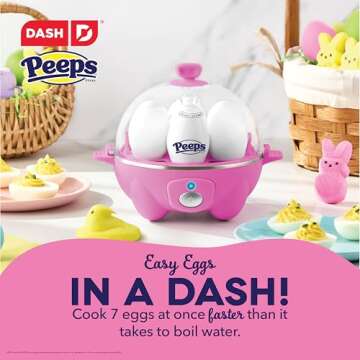 PEEPS x Dash Bunny Rapid Egg Cooker: 7 Egg Capacity Electric Egg Cooker for Hard Boiled Eggs, Poache...