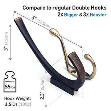 Ambipolar 5 Pack Premium Design Commander Heavy Duty Big Double Hooks Hidden Screws. Entryway Coat H...