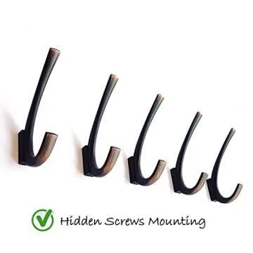 Ambipolar 5 Pack Premium Design Commander Heavy Duty Big Double Hooks Hidden Screws. Entryway Coat Hooks, Scarf and Jacket Hangers.Perfect Bath Towel Heavy Hooks (5 Pack,Oil Rubbed Bronze)