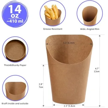 CUSINIUM 50-Pack Kraft Fry Cups for Charcuterie and Snacks
