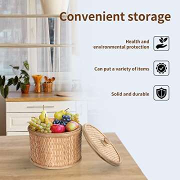 HUAXIN CRAFT H Rattan Round Decorative Box with Lid, Set of 2(Natural 7 inches and 5inches Diameter), Bohemian Wood Box For Storage.