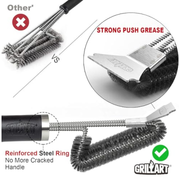 GRILLART Grill Brush: Safe 18" Stainless Steel BBQ Cleaner