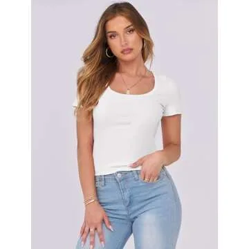 ANRABESS Women's Short Sleeve Tops Casual Scoop Neck Ribbed Knit Slim Fitted Basic Tee Shirts 2025 S...