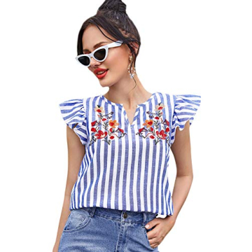 Floerns Floral Embroidered V Neck Peplum Blouse for Women