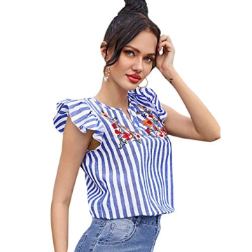 Floerns Floral Embroidered V Neck Peplum Blouse for Women