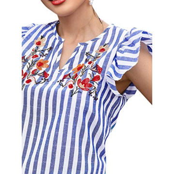 Floerns Floral Embroidered V Neck Peplum Blouse for Women