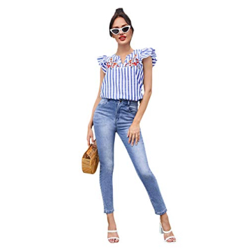 Floerns Floral Embroidered V Neck Peplum Blouse for Women