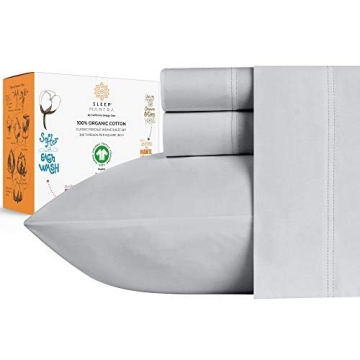 Sleep Mantra Premium 100% Organic Cotton Queen Bed Sheet Set - Soft & Cooling Percale Weave - 4 Piec...