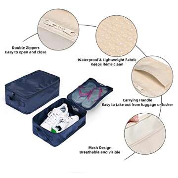 Travel Shoe Bags, Foldable Waterproof Shoe Pouches Organizer-Double Layer (8 Navy Shoe Bags)
