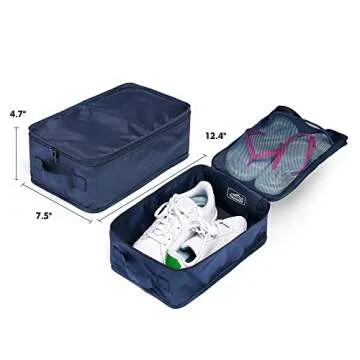 Travel Shoe Bags, Foldable Waterproof Shoe Pouches Organizer-Double Layer (8 Navy Shoe Bags)
