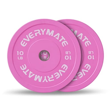 EVERYMATE 10LB Pink Olympic Bumper Plates Set for Weightlifting