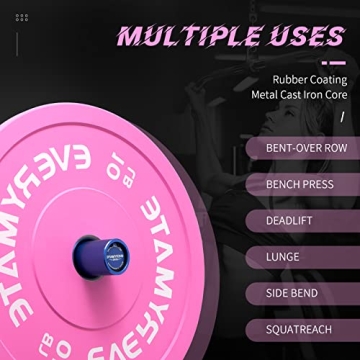 EVERYMATE 10LB Pink Olympic Bumper Plates Set for Weightlifting