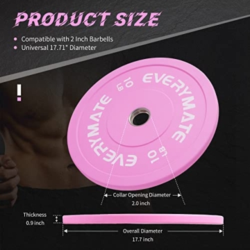 EVERYMATE 10LB Pink Olympic Bumper Plates Set for Weightlifting