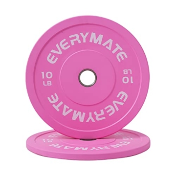 EVERYMATE 10LB Pink Olympic Bumper Plates Set for Weightlifting